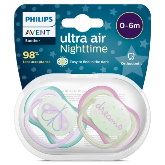 Philips Avent Ultra Air Night Karanlıkta Parlar Gece Emziği 0-6 ay Kız SCF376/19 Philips Avent Ultra Air Night Karanlıkta Parlar Gece Emziği 0-6 ay Kız SCF376/19
