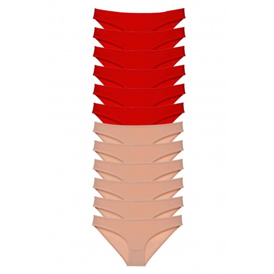 12 adet Eko Set Likralı Kadın Slip Külot Kırmızı Ten