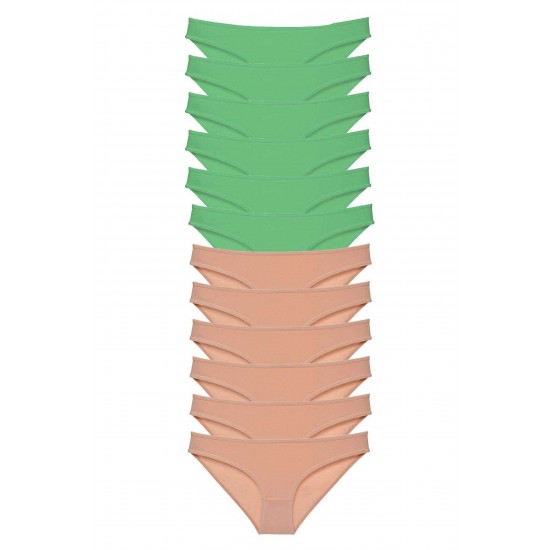 12 adet Süper Eko Set Likralı Kadın Slip Külot Yeşil Ten