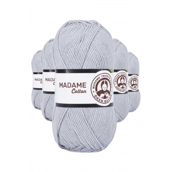 5 Adet Madame Cotton El Örgü İpi Yünü 100 gr 001 Gri