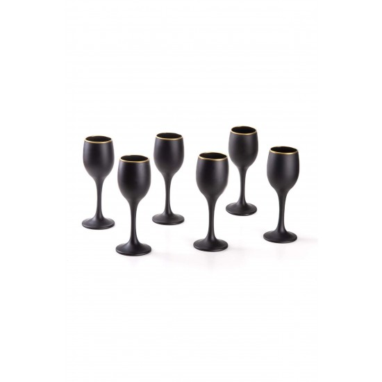 Grappa Mat Siyah Ayaklı Kahve Yanı Su Bardağı Premium 6 lı Set Kadeh 125cc x 6 adet