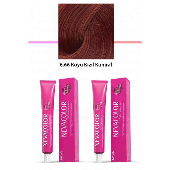 2 li Set Premium 6.66 Koyu Kızıl Kumral - Kalıcı Krem Saç Boyası 2 X 50 g Tüp