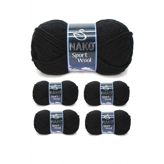 5 Adet Sport Wool Atkı Bere Ceket Yelek Örgü İpi Yünü No: 217 Siyah