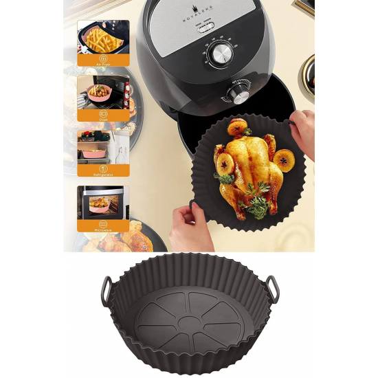 Airfryer Siyah Silikon Pişirme Kabı Airfryer Pişirme Tabanı 20 x 5 cm