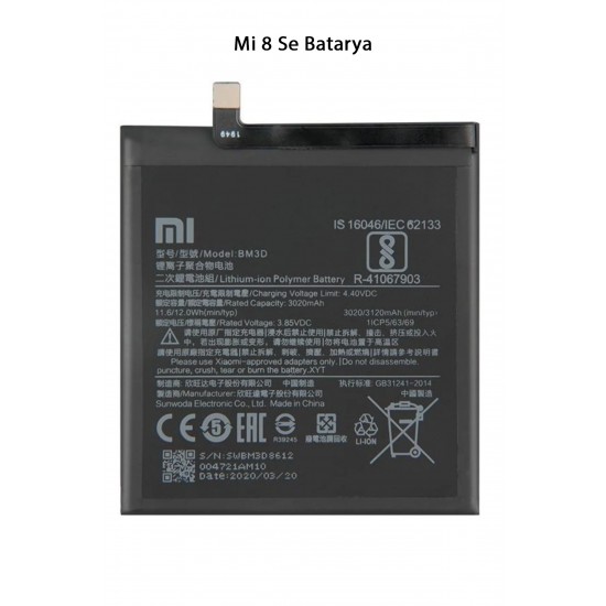 Mi 8 Se Telefonlarla Uyumlu Batarya 3120 mAh