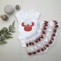 1-2-3 Yaş Payetli Mickey Nakışlı  Kısa Kollu Brode Etekli 2li Kız Bebek Takımı 1-2-3 Yaş Payetli Mickey Nakışlı  Kısa Kollu Brode Etekli 2li Kız Bebek Takımı