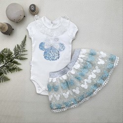 1-2-3 Yaş Payetli Mickey Nakışlı  Kısa Kollu Brode Etekli 2li Kız Bebek Takımı 1-2-3 Yaş Payetli Mickey Nakışlı  Kısa Kollu Brode Etekli 2li Kız Bebek Takımı