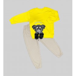 1-2-3 Yaş Filli Sallanan Ayak Desenli Likra Penye Kumaş Sweat Pantolonlu Kız Erkek 2li Çocuk Takımı