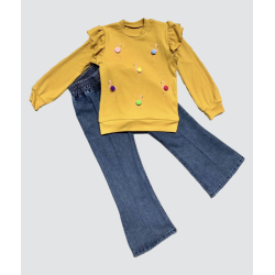 4-5-6 Yaş Kot Pantolonlu Flamingo Desenli Penye Sweat Uzun Kollu 2li Kız Çocuk Takımı 4-5-6 Yaş Kot Pantolonlu Flamingo Desenli Penye Sweat Uzun Kollu 2li Kız Çocuk Takımı