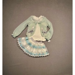 1-2-3 Yaş Brode Etekli Örme Hırkalı Uzun Kollu Sweat 3lü Kız Çocuk Takımı 1-2-3 Yaş Brode Etekli Örme Hırkalı Uzun Kollu Sweat 3lü Kız Çocuk Takımı