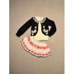 1-2-3 Yaş Brode Etekli Örme Hırkalı Uzun Kollu Sweat 3lü Kız Çocuk Takımı 1-2-3 Yaş Brode Etekli Örme Hırkalı Uzun Kollu Sweat 3lü Kız Çocuk Takımı