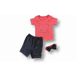 6-9 9-12 12-18 Ay Vip Kedi Baskılı Bandanalı Kısa Kollu Sweat 3lü Kız Bebek Takımı 6-9 9-12 12-18 Ay Vip Kedi Baskılı Bandanalı Kısa Kollu Sweat 3lü Kız Bebek Takımı