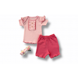 3-6 6-9 9-12 12-18 Ay Düğme Detaylı Bandanalı Kısa Kollu Sweat 3lü Kız Bebek Takımı 3-6 6-9 9-12 12-18 Ay Düğme Detaylı Bandanalı Kısa Kollu Sweat 3lü Kız Bebek Takımı