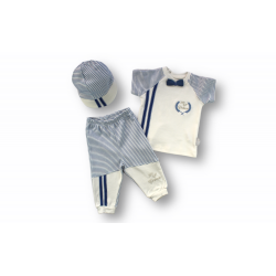 3-6 6-9 9-12 Ay My Prince Nakışlı Şapkalı Kısa Kollu Sweatli 3lü Erkek Bebek Takımı