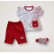 3-6 6-9 9-12 Ay Melek Kız Nakışlı Bandanalı Kısa Kollu Sweatli Şortlu 3lü Kız Bebek Takımı