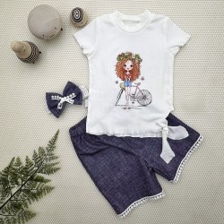 1-2-3 Yaş Bisikletli Kız Baskılı Bandanalı Kot Desenli Şort Kısa Kollu Tişört 3lü Kız Bebek Takımı 1-2-3 Yaş Bisikletli Kız Baskılı Bandanalı Kot Desenli Şort Kısa Kollu Tişört 3lü Kız Bebek Takımı