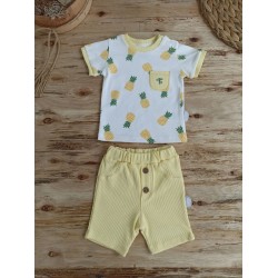 3-6 6-9 9-12 Ay Ananas Baskılı Şort Tişört 2 Li Kız Erkek Bebek Takımı 3-6 6-9 9-12 Ay Ananas Baskılı Şort Tişört 2 Li Kız Erkek Bebek Takımı