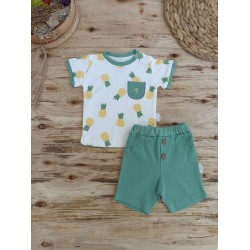 3-6 6-9 9-12 Ay Ananas Baskılı Şort Tişört 2 Li Kız Erkek Bebek Takımı 3-6 6-9 9-12 Ay Ananas Baskılı Şort Tişört 2 Li Kız Erkek Bebek Takımı