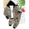 2-3-4-5 Yaş Kapşonlu Leopar Desenli Sweatli 3lü Kız Çocuk Takımı