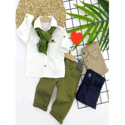 9-12-18-24 Ay Ve 3-4-5 Yaş Fularlı Pamuk Keten Gömlekli Pantolonlu 3lü Erkek Bebek Takımı 9-12-18-24 Ay Ve 3-4-5 Yaş Fularlı Pamuk Keten Gömlekli Pantolonlu 3lü Erkek Bebek Takımı