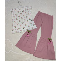 1-2-3-4 Yaş Kiraz Baskılı Tişört İspanyol Paçalı Likralı 2li Kız Çocuk Takımı 1-2-3-4 Yaş Kiraz Baskılı Tişört İspanyol Paçalı Likralı 2li Kız Çocuk Takımı