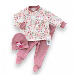 3-6-9-12 Ay Çiçek Baskılı Şapkalı Çıtçıt Kapamalı Patikli 3lü Kız Bebek Takımı 3-6-9-12 Ay Çiçek Baskılı Şapkalı Çıtçıt Kapamalı Patikli 3lü Kız Bebek Takımı