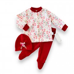 3-6-9-12 Ay Çiçek Baskılı Şapkalı Çıtçıt Kapamalı Patikli 3lü Kız Bebek Takımı 3-6-9-12 Ay Çiçek Baskılı Şapkalı Çıtçıt Kapamalı Patikli 3lü Kız Bebek Takımı