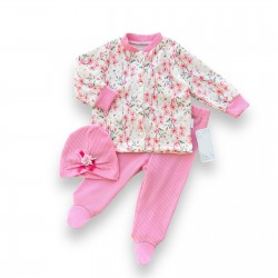3-6-9-12 Ay Çiçek Baskılı Şapkalı Çıtçıt Kapamalı Patikli 3lü Kız Bebek Takımı 3-6-9-12 Ay Çiçek Baskılı Şapkalı Çıtçıt Kapamalı Patikli 3lü Kız Bebek Takımı