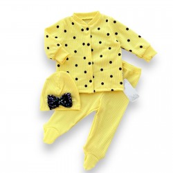 3-6-9-12 Ay Puantiyeli Şapkalı Çıtçıt Kapamalı Patikli 3lü Kız Bebek Takımı 3-6-9-12 Ay Puantiyeli Şapkalı Çıtçıt Kapamalı Patikli 3lü Kız Bebek Takımı