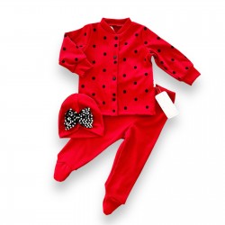 3-6-9-12 Ay Puantiyeli Şapkalı Çıtçıt Kapamalı Patikli 3lü Kız Bebek Takımı 3-6-9-12 Ay Puantiyeli Şapkalı Çıtçıt Kapamalı Patikli 3lü Kız Bebek Takımı