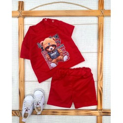 9-12-18-24 Ay Dansçı Ayıcık Baskılı Şortlu Kısa Kollu Tişört 2li Erkek Bebek Takımı