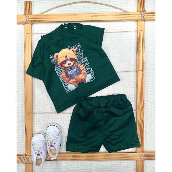 9-12-18-24 Ay Dansçı Ayıcık Baskılı Şortlu Kısa Kollu Tişört 2li Erkek Bebek Takımı