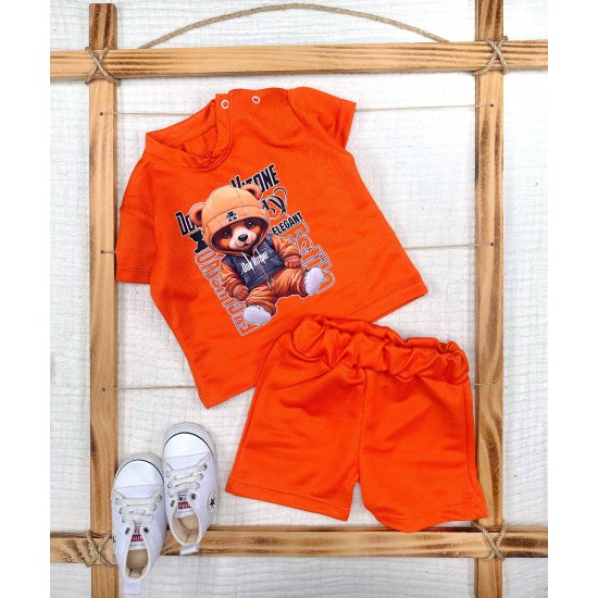 9-12-18-24 Ay Dansçı Ayıcık Baskılı Şortlu Kısa Kollu Tişört 2li Erkek Bebek Takımı