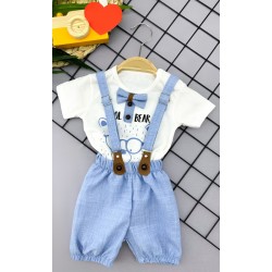 9-12-18-24 Ay Papyon Detaylı Keten Şort Salopet Tişörtlü 2li Erkek Bebek Takımı 9-12-18-24 Ay Papyon Detaylı Keten Şort Salopet Tişörtlü 2li Erkek Bebek Takımı