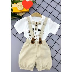 9-12-18-24 Ay Papyon Detaylı Keten Şort Salopet Tişörtlü 2li Erkek Bebek Takımı 9-12-18-24 Ay Papyon Detaylı Keten Şort Salopet Tişörtlü 2li Erkek Bebek Takımı