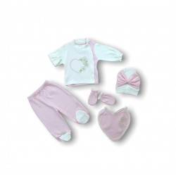 Baharın Çiçekli Kalbi Nakışlı %100 Cotton Antibakteriyel 5li Zıbın Takımı Hastane Çıkışı Baharın Çiçekli Kalbi Nakışlı %100 Cotton Antibakteriyel 5li Zıbın Takımı Hastane Çıkışı