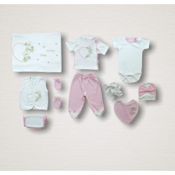 Baharın Çiçekli Kalbi Nakışlı %100 Cotton Antibakteriyel 10lu Zıbın Takımı Hastane Çıkışı Baharın Çiçekli Kalbi Nakışlı %100 Cotton Antibakteriyel 10lu Zıbın Takımı Hastane Çıkışı