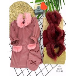 9-12-18-24 Ay Tüylü Yaka Ve Cep Kapaklı Çantalı Fitilli Kadife Uzun Kollu 2li Kız Bebek Elbisesi 9-12-18-24 Ay Tüylü Yaka Ve Cep Kapaklı Çantalı Fitilli Kadife Uzun Kollu 2li Kız Bebek Elbisesi