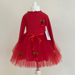 5-6-7 Yaş Kiraz Desenli Kurdela Kuşaklı Astarlı Uzun Kollu Kız Çocuk Tütü Elbise 5-6-7 Yaş Kiraz Desenli Kurdela Kuşaklı Astarlı Uzun Kollu Kız Çocuk Tütü Elbise