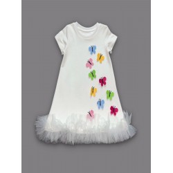 1-2-3 Yaş Renkli Kelebekler Nakışlı Eteği Fırfırlı Jile Çocuk Elbisesi 1-2-3 Yaş Renkli Kelebekler Nakışlı Eteği Fırfırlı Jile Çocuk Elbisesi