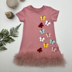 1-2-3 Yaş Renkli Kelebekler Nakışlı Eteği Fırfırlı Jile Çocuk Elbisesi 1-2-3 Yaş Renkli Kelebekler Nakışlı Eteği Fırfırlı Jile Çocuk Elbisesi