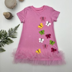 1-2-3 Yaş Renkli Kelebekler Nakışlı Eteği Fırfırlı Jile Çocuk Elbisesi 1-2-3 Yaş Renkli Kelebekler Nakışlı Eteği Fırfırlı Jile Çocuk Elbisesi