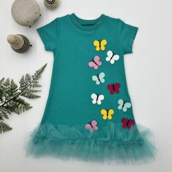 1-2-3 Yaş Renkli Kelebekler Nakışlı Eteği Fırfırlı Jile Çocuk Elbisesi 1-2-3 Yaş Renkli Kelebekler Nakışlı Eteği Fırfırlı Jile Çocuk Elbisesi