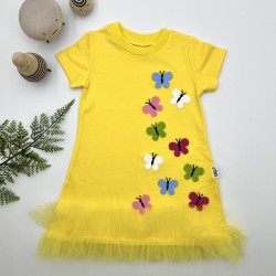 1-2-3 Yaş Renkli Kelebekler Nakışlı Eteği Fırfırlı Jile Çocuk Elbisesi 1-2-3 Yaş Renkli Kelebekler Nakışlı Eteği Fırfırlı Jile Çocuk Elbisesi