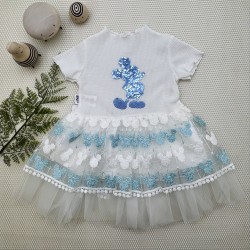 1-2-3 Yaş Payetli Mickey Baskılı Brode Etekli Kız Bebek Elbisesi 1-2-3 Yaş Payetli Mickey Baskılı Brode Etekli Kız Bebek Elbisesi