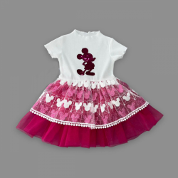 1-2-3 Yaş Payetli Mickey Baskılı Brode Etekli Kız Bebek Elbisesi 1-2-3 Yaş Payetli Mickey Baskılı Brode Etekli Kız Bebek Elbisesi