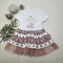 1-2-3 Yaş Payetli Mickey Baskılı Brode Etekli Kız Bebek Elbisesi 1-2-3 Yaş Payetli Mickey Baskılı Brode Etekli Kız Bebek Elbisesi