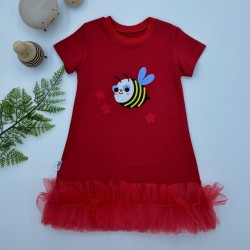 1-2-3 Yaş Arıcık Nakışlı Eteği Fırfırlı Jile Kız Çocuk Elbisesi 1-2-3 Yaş Arıcık Nakışlı Eteği Fırfırlı Jile Kız Çocuk Elbisesi