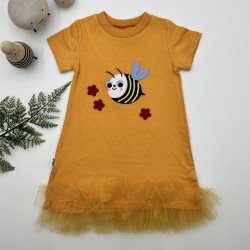 1-2-3 Yaş Arıcık Nakışlı Eteği Fırfırlı Jile Kız Çocuk Elbisesi 1-2-3 Yaş Arıcık Nakışlı Eteği Fırfırlı Jile Kız Çocuk Elbisesi