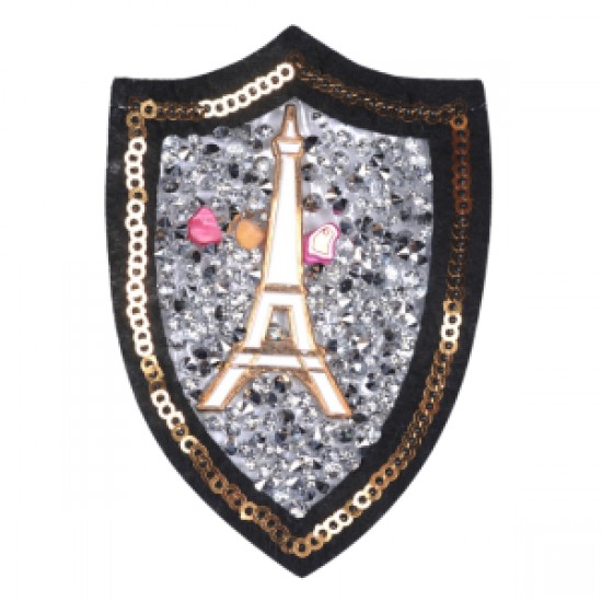 Aplike Ütü İle Yapışan Taşlı Eyfel Kulesi Beyaz Arma 6 Cm